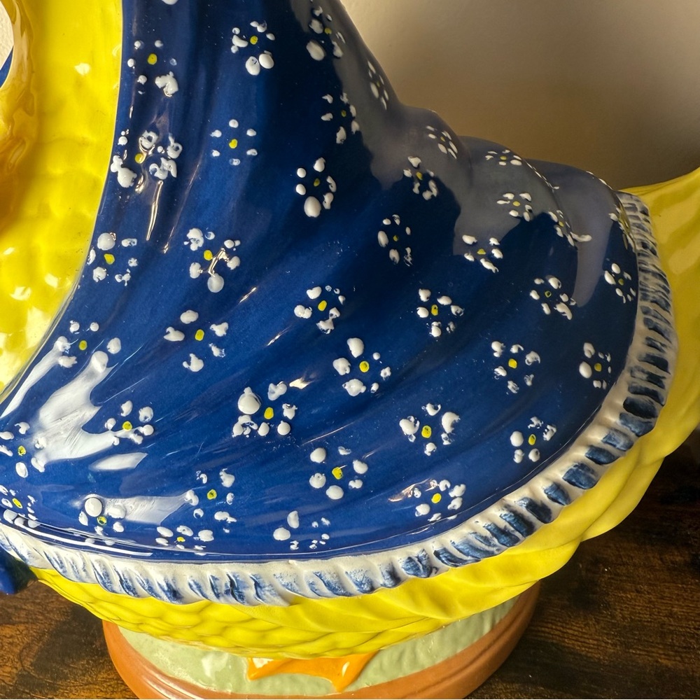Ceramic Duck Soup Tureen w/ Ladle Blue Scarf Punch Bowl Country Goose 13" H.